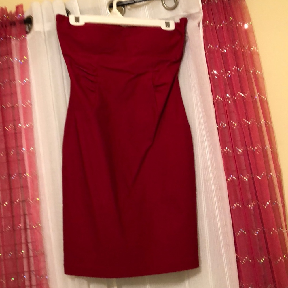 Red strapless dress